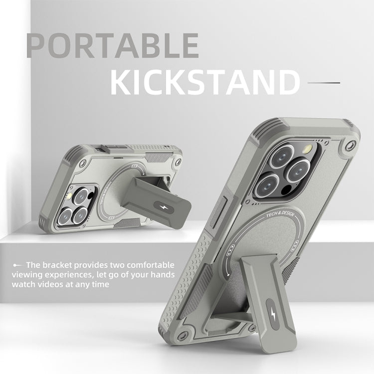 For iPhone 12 Pro Max Armor Magsafe Holder PC Hybrid TPU Phone Case(Grey) by buy2fix