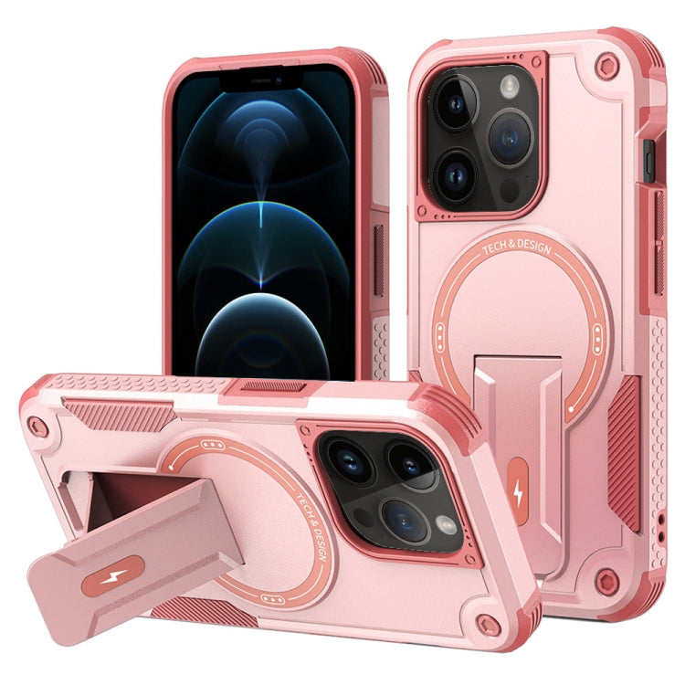For iPhone 12 Pro Max Armor Magsafe Holder PC Hybrid TPU Phone Case(Pink) by buy2fix