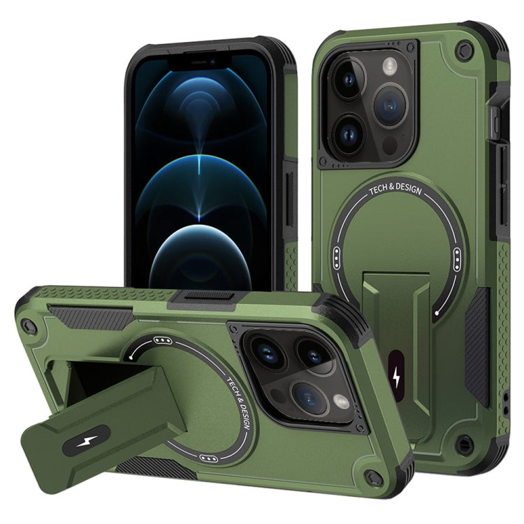 For iPhone 12 Pro Max Armor Magsafe Holder PC Hybrid TPU Phone Case(Army Green) by buy2fix