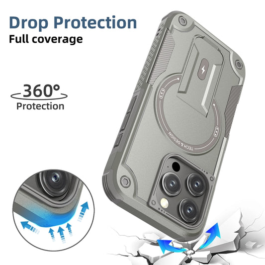 For iPhone 16 Pro Armor Magsafe Holder PC Hybrid TPU Phone Case(Grey) by buy2fix
