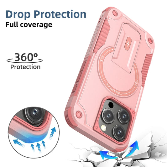 For iPhone 16 Pro Armor Magsafe Holder PC Hybrid TPU Phone Case(Pink) by buy2fix
