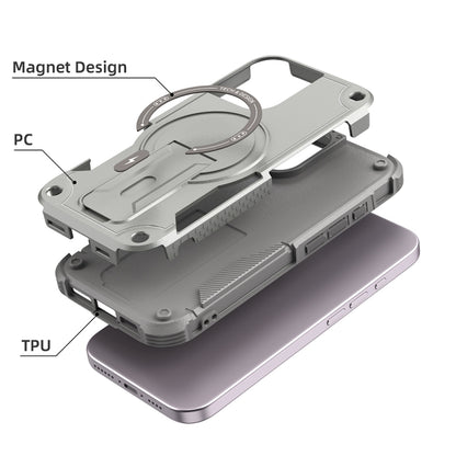 For iPhone 16 Armor Magsafe Holder PC Hybrid TPU Phone Case(Grey) by buy2fix