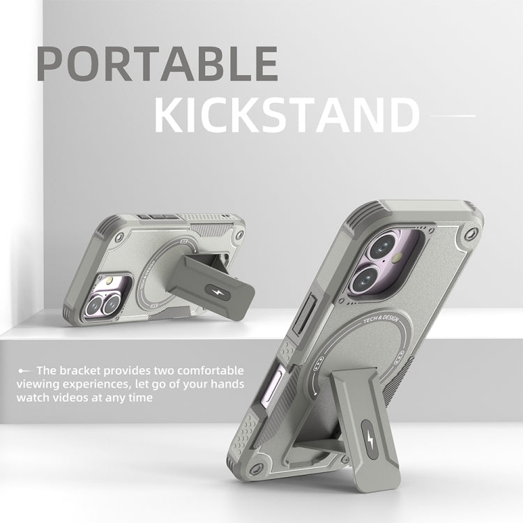 For iPhone 16 Armor Magsafe Holder PC Hybrid TPU Phone Case(Grey) by buy2fix