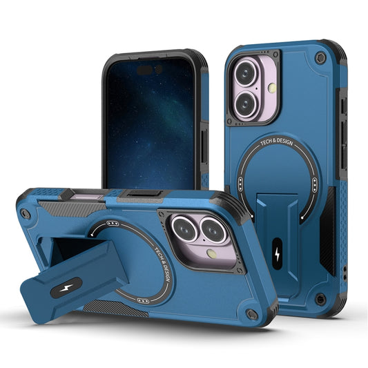 For iPhone 16 Armor Magsafe Holder PC Hybrid TPU Phone Case(Dark Blue) by buy2fix