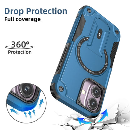 For iPhone 16 Armor Magsafe Holder PC Hybrid TPU Phone Case(Dark Blue) by buy2fix