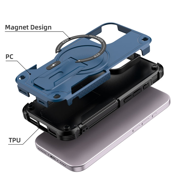 For iPhone 16 Armor Magsafe Holder PC Hybrid TPU Phone Case(Dark Blue) by buy2fix