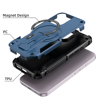 For iPhone 16 Armor Magsafe Holder PC Hybrid TPU Phone Case(Dark Blue) by buy2fix