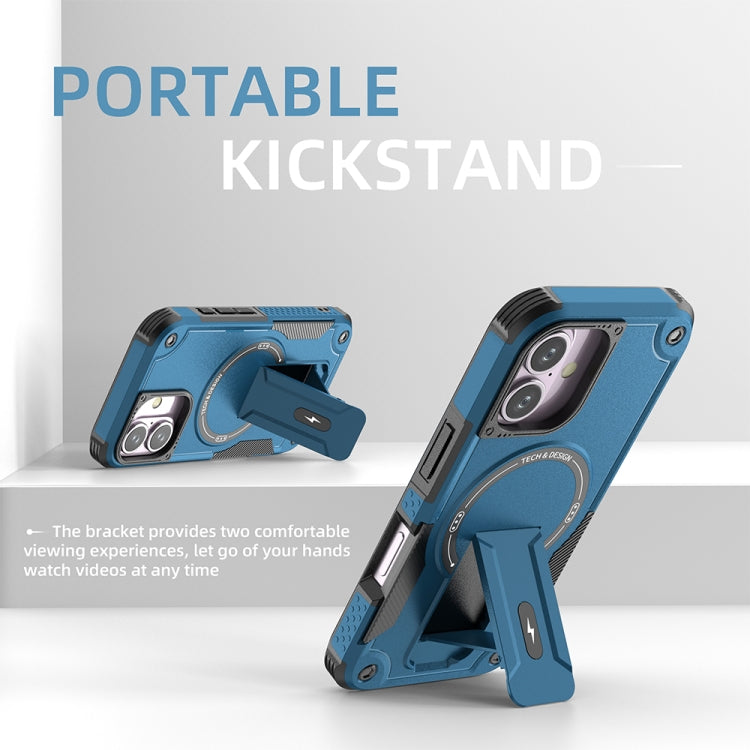 For iPhone 16 Armor Magsafe Holder PC Hybrid TPU Phone Case(Dark Blue) by buy2fix