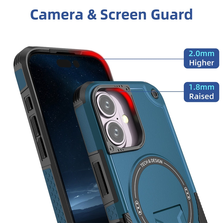 For iPhone 16 Armor Magsafe Holder PC Hybrid TPU Phone Case(Dark Blue) by buy2fix
