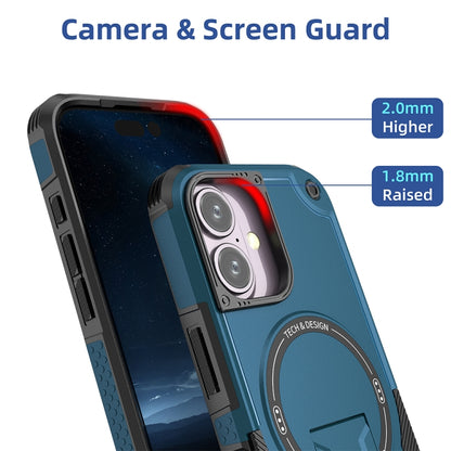 For iPhone 16 Armor Magsafe Holder PC Hybrid TPU Phone Case(Dark Blue) by buy2fix