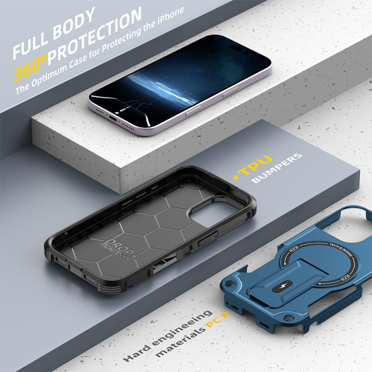 For iPhone 16 Armor Magsafe Holder PC Hybrid TPU Phone Case(Dark Blue) by buy2fix