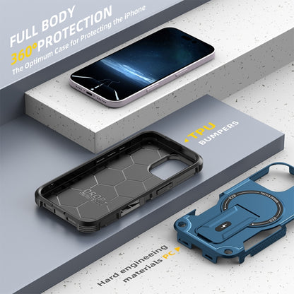 For iPhone 16 Armor Magsafe Holder PC Hybrid TPU Phone Case(Dark Blue) by buy2fix