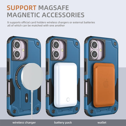 For iPhone 16 Armor Magsafe Holder PC Hybrid TPU Phone Case(Dark Blue) by buy2fix