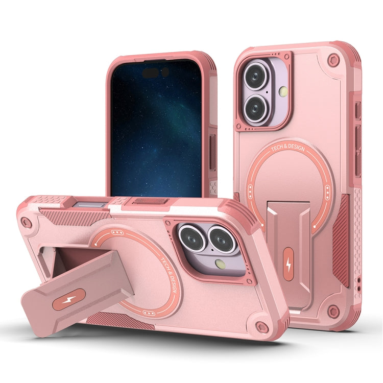 For iPhone 16 Armor Magsafe Holder PC Hybrid TPU Phone Case(Pink) by buy2fix