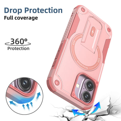 For iPhone 16 Armor Magsafe Holder PC Hybrid TPU Phone Case(Pink) by buy2fix