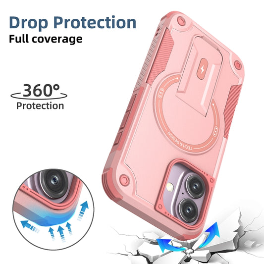 For iPhone 16 Armor Magsafe Holder PC Hybrid TPU Phone Case(Pink) by buy2fix