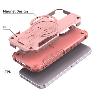 For iPhone 16 Armor Magsafe Holder PC Hybrid TPU Phone Case(Pink) by buy2fix