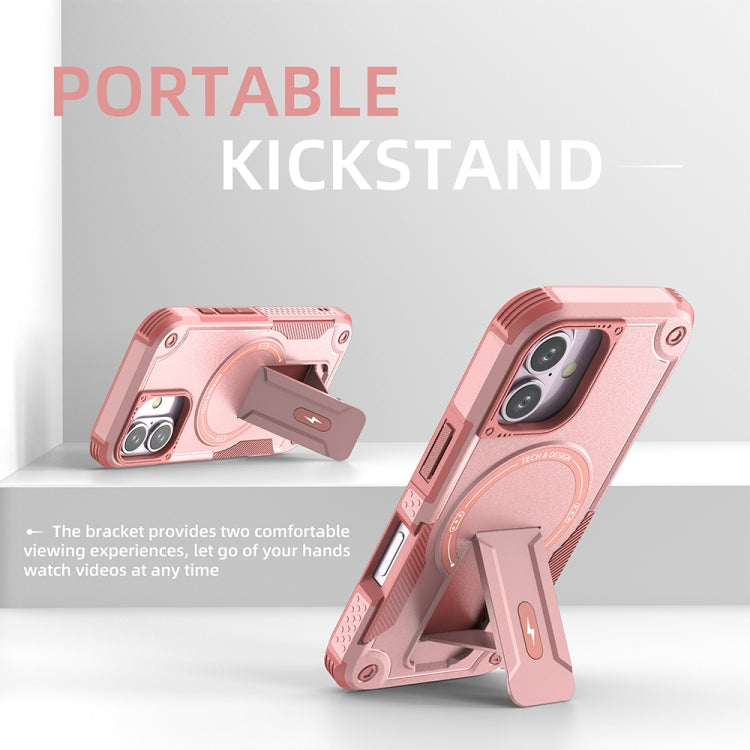 For iPhone 16 Armor Magsafe Holder PC Hybrid TPU Phone Case(Pink) by buy2fix