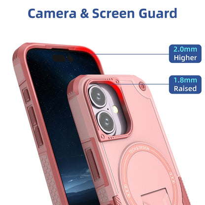 For iPhone 16 Armor Magsafe Holder PC Hybrid TPU Phone Case(Pink) by buy2fix