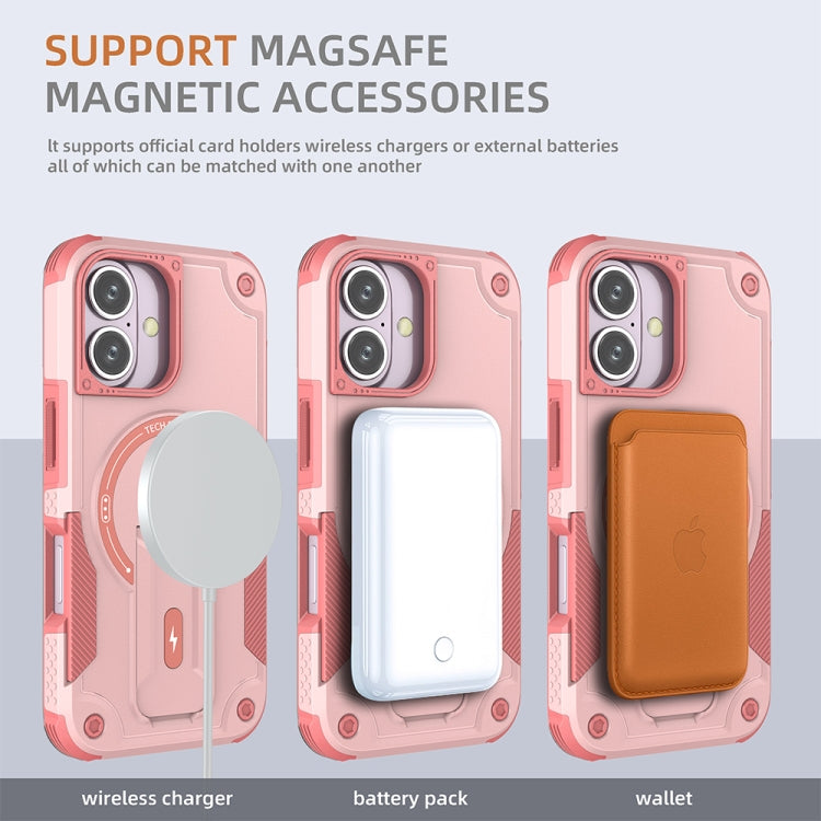 For iPhone 16 Armor Magsafe Holder PC Hybrid TPU Phone Case(Pink) by buy2fix