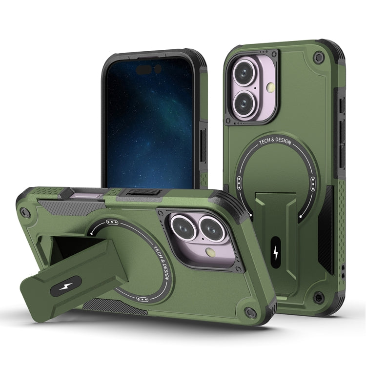 For iPhone 16 Armor Magsafe Holder PC Hybrid TPU Phone Case(Army Green) by buy2fix