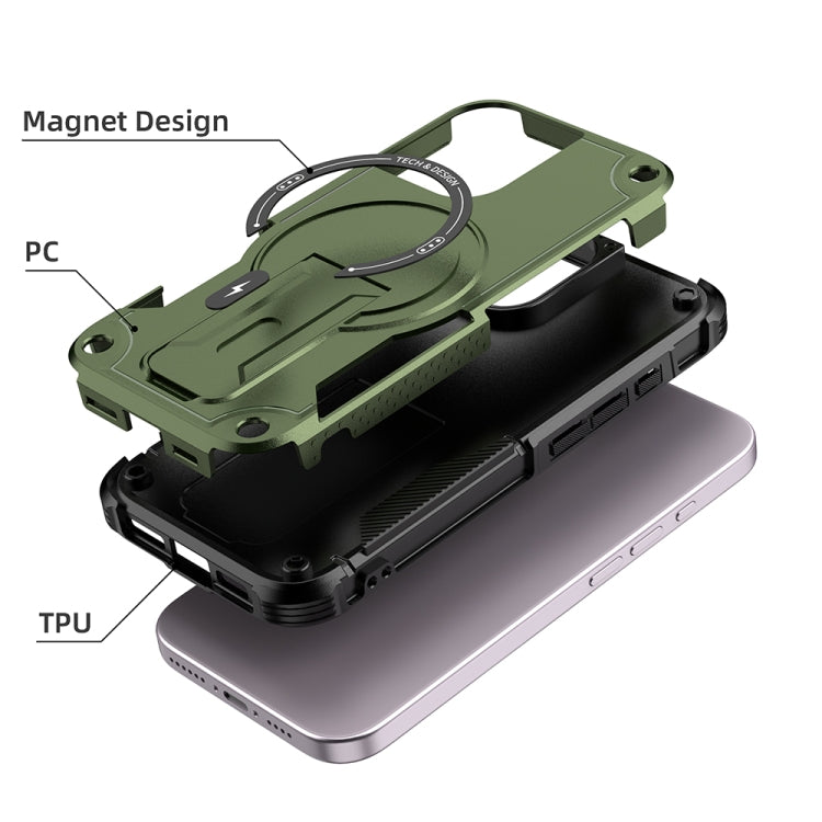 For iPhone 16 Armor Magsafe Holder PC Hybrid TPU Phone Case(Army Green) by buy2fix