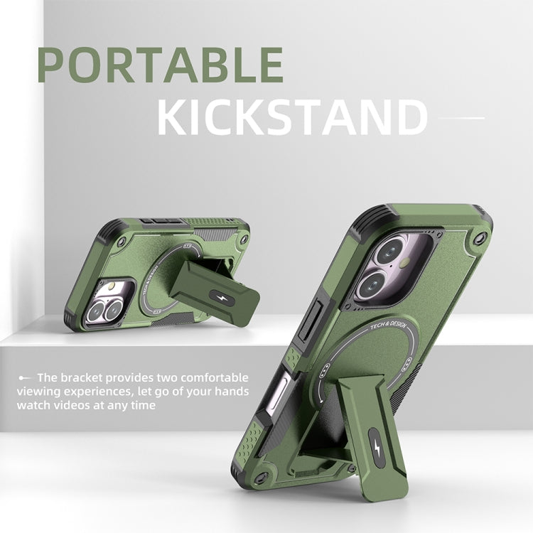 For iPhone 16 Armor Magsafe Holder PC Hybrid TPU Phone Case(Army Green) by buy2fix