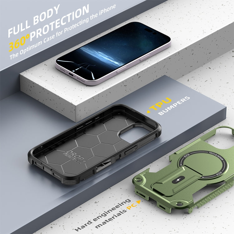 For iPhone 16 Armor Magsafe Holder PC Hybrid TPU Phone Case(Army Green) by buy2fix