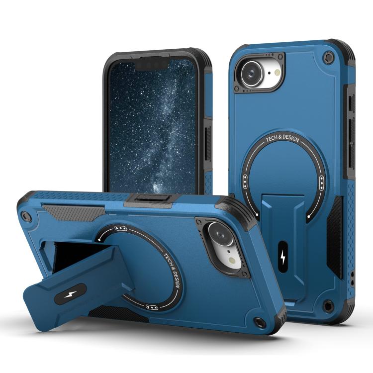 For iPhone 16e Armor Magsafe Holder PC Hybrid TPU Phone Case(Dark Blue) - iPhone 16e Cases by buy2fix | Online Shopping UK | buy2fix