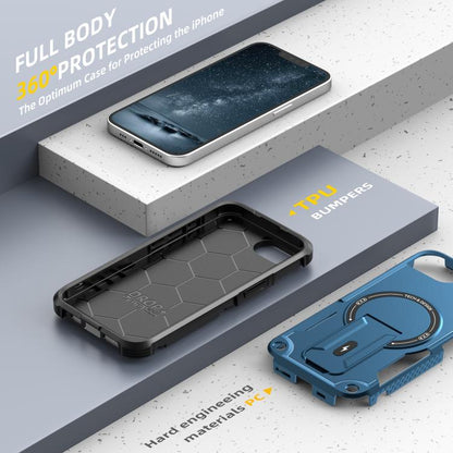 For iPhone 16e Armor Magsafe Holder PC Hybrid TPU Phone Case(Dark Blue) - iPhone 16e Cases by buy2fix | Online Shopping UK | buy2fix