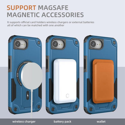 For iPhone 16e Armor Magsafe Holder PC Hybrid TPU Phone Case(Dark Blue) - iPhone 16e Cases by buy2fix | Online Shopping UK | buy2fix