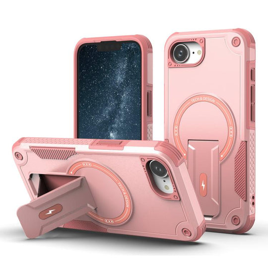 For iPhone 17e / 16e Armor Magsafe Holder PC Hybrid TPU Phone Case(Pink)