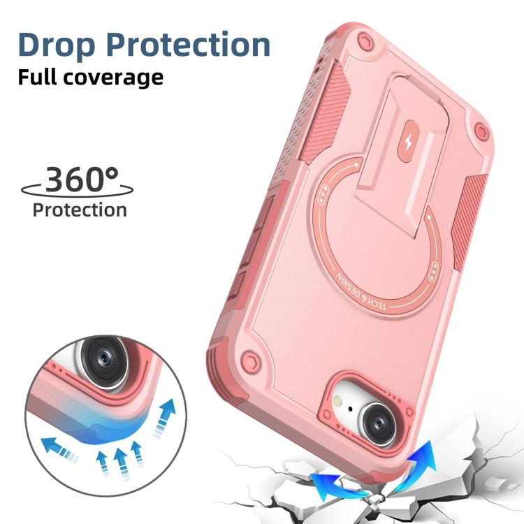 For iPhone 16e Armor Magsafe Holder PC Hybrid TPU Phone Case(Pink) - iPhone 16e Cases by buy2fix | Online Shopping UK | buy2fix