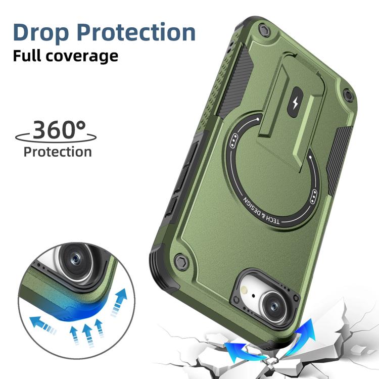 For iPhone 16e Armor Magsafe Holder PC Hybrid TPU Phone Case(Army Green) - iPhone 16e Cases by buy2fix | Online Shopping UK | buy2fix