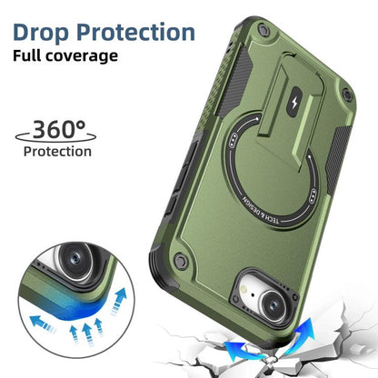 For iPhone 16e Armor Magsafe Holder PC Hybrid TPU Phone Case(Army Green) - iPhone 16e Cases by buy2fix | Online Shopping UK | buy2fix