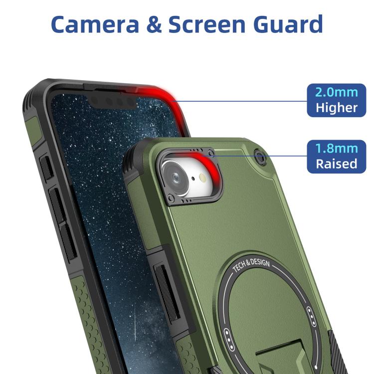 For iPhone 16e Armor Magsafe Holder PC Hybrid TPU Phone Case(Army Green) - iPhone 16e Cases by buy2fix | Online Shopping UK | buy2fix