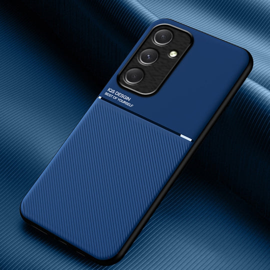 For Samsung Galaxy A55 Classic Tilt Strip Grain Magnetic Shockproof PC + TPU Phone Case(Blue)