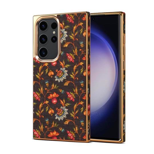 For Samsung Galaxy S23 Ultra 5G Denior Flower Language Series Electroplated Phone Case(Black)
