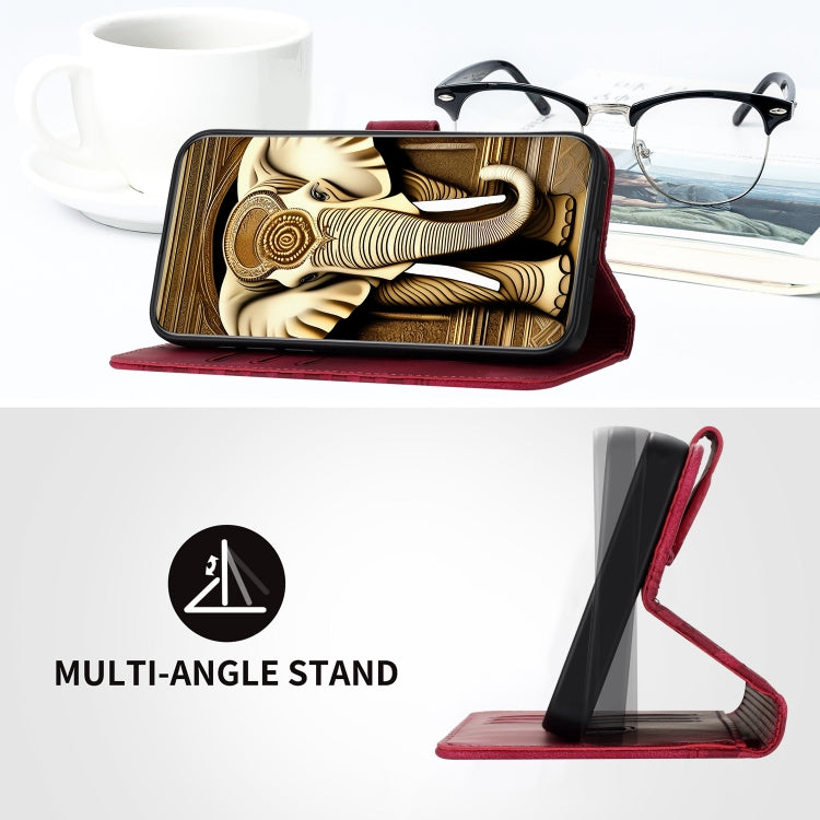 For Xiaomi Redmi 13C YX0060 Elephant Head Embossed Phone Leather Case with Lanyard(Rose Red) by buy2fix