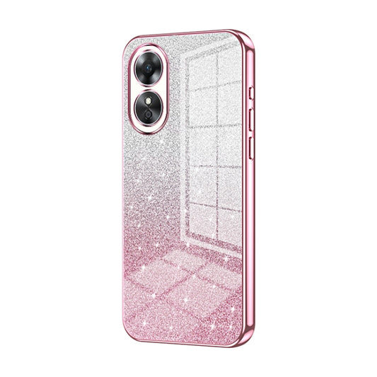 For OPPO A17 / A17K Gradient Glitter Powder Electroplated Phone Case(Pink) by buy2fix