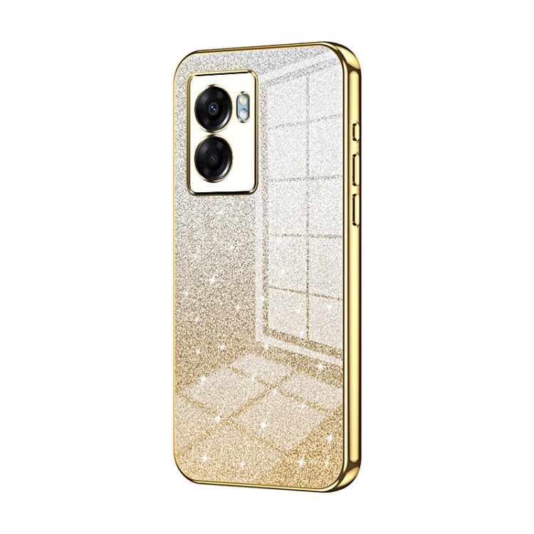 For OPPO A57 5G Gradient Glitter Powder Electroplated Phone Case(Gold) by buy2fix