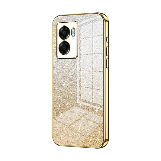For OPPO A57 5G Gradient Glitter Powder Electroplated Phone Case(Gold) by buy2fix