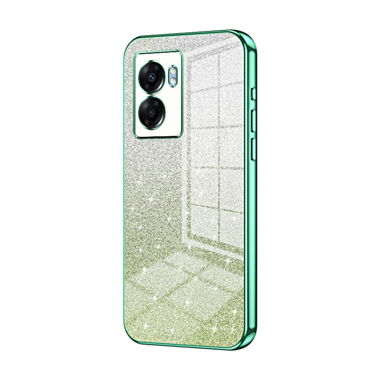For OPPO A57 5G Gradient Glitter Powder Electroplated Phone Case(Green) by buy2fix