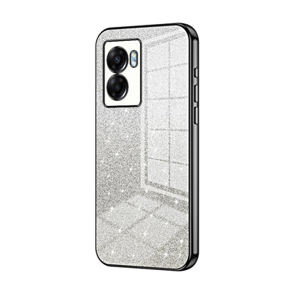 For OPPO A57 5G Gradient Glitter Powder Electroplated Phone Case(Black) by buy2fix
