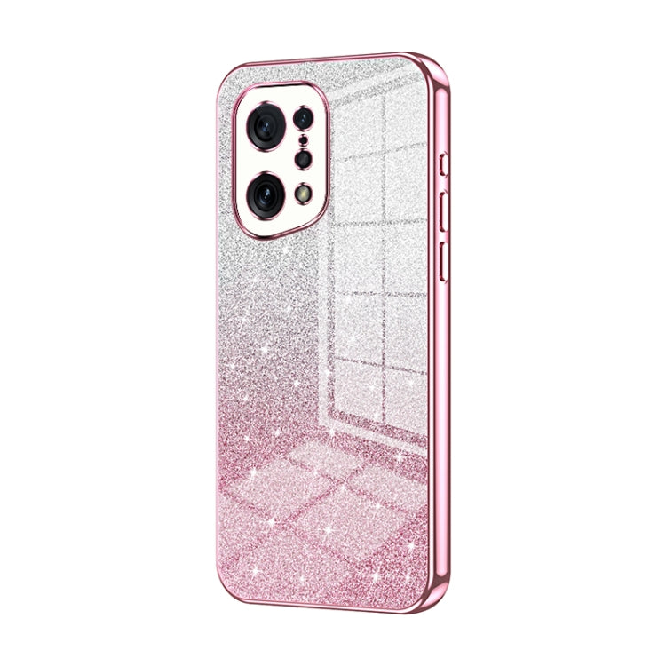 For OPPO Find X5 Gradient Glitter Powder Electroplated Phone Case(Pink) by buy2fix