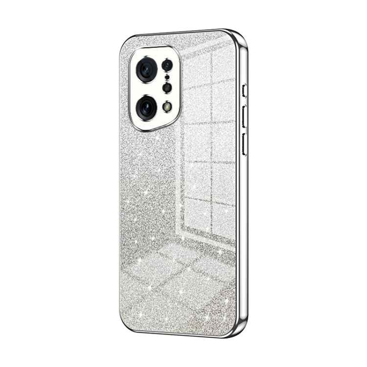 For OPPO Find X5 Gradient Glitter Powder Electroplated Phone Case(Silver) by buy2fix