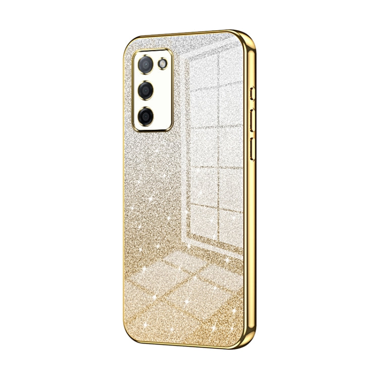 For OPPO A55 5G / A56 / A53s 5G Gradient Glitter Powder Electroplated Phone Case(Gold) by buy2fix