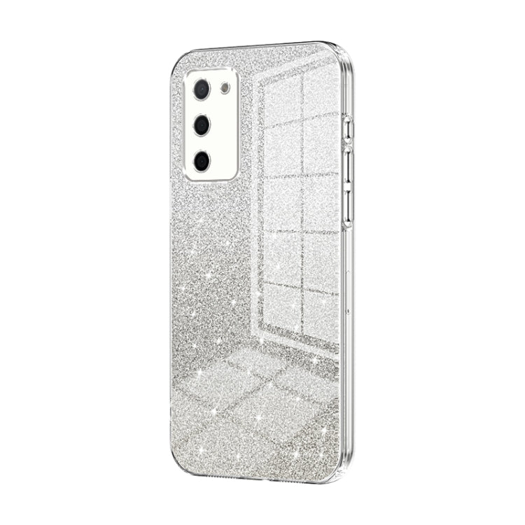 For OPPO A55 5G / A56 / A53s 5G Gradient Glitter Powder Electroplated Phone Case(Transparent) by buy2fix