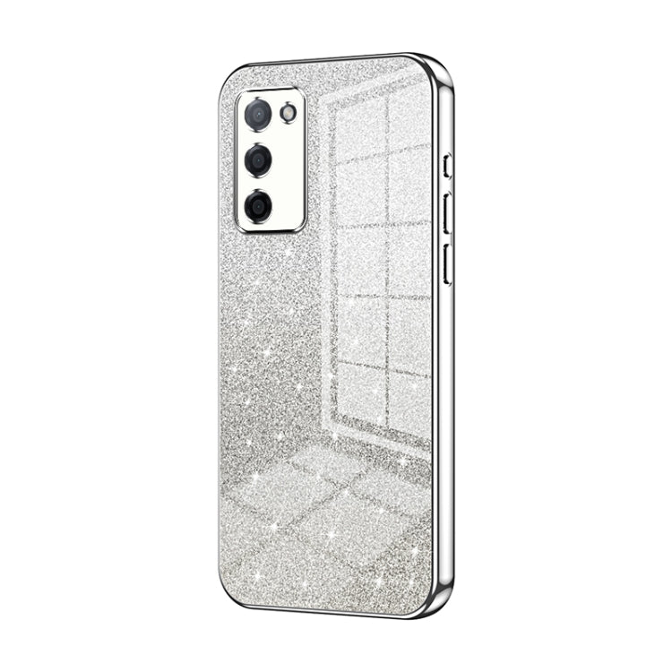 For OPPO A55 5G / A56 / A53s 5G Gradient Glitter Powder Electroplated Phone Case(Silver) by buy2fix
