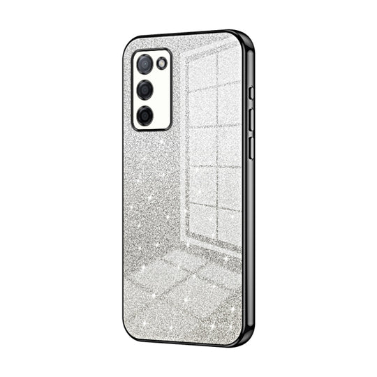 For OPPO A55 5G / A56 / A53s 5G Gradient Glitter Powder Electroplated Phone Case(Black)
